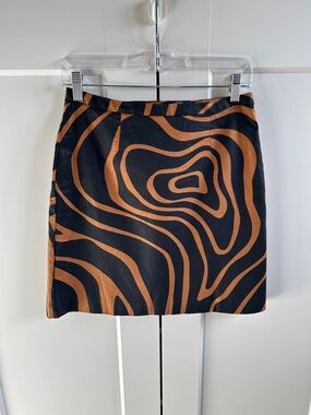 Banana Republic Black and Brown Linen Blend Abstract Swirl Mini Skirt